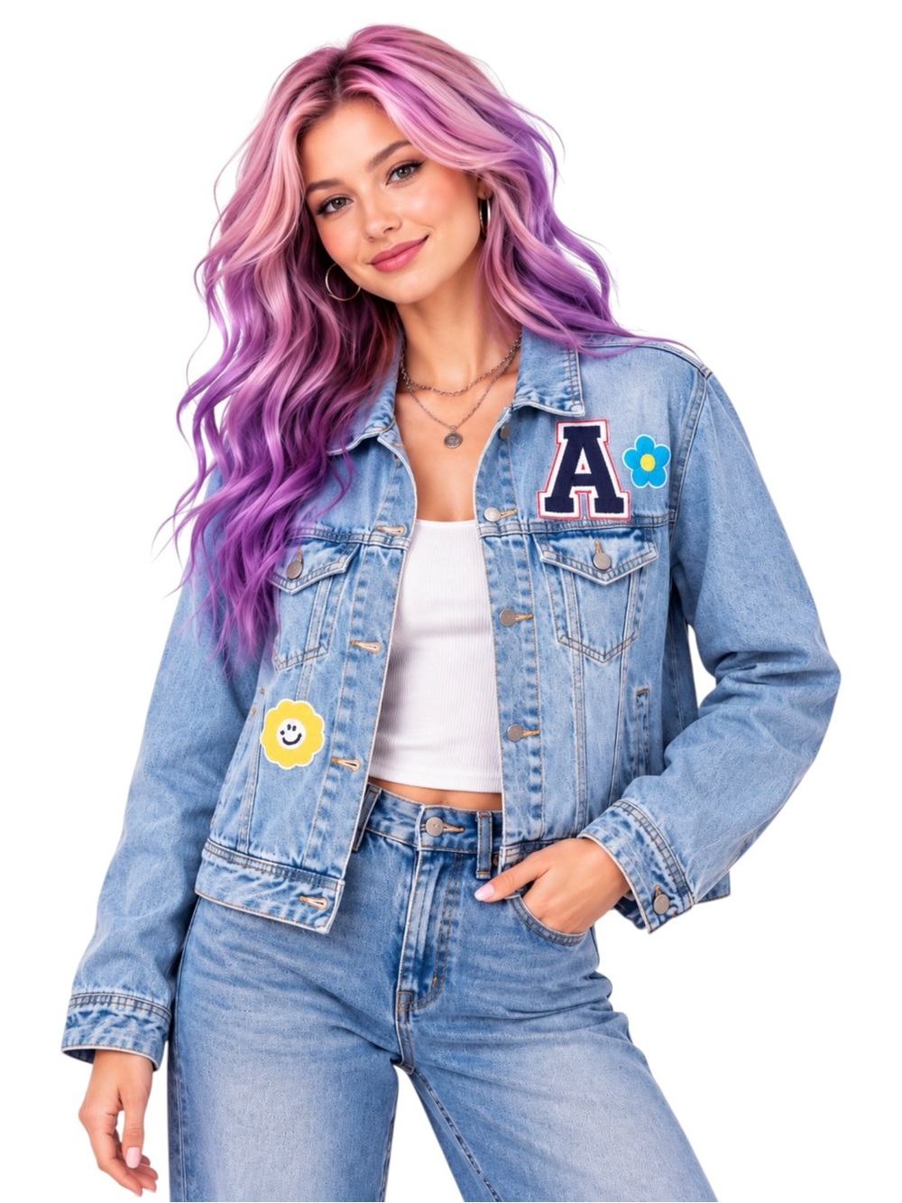 Celebrity Pink Y2K Varsity Patch Denim Jacket NWT Small